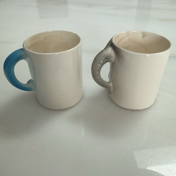 VTG 70s 80s 3D Mug Set (2) Cup Hand Painted JSNY Taiwan Elephant Ostrich - Picture 4 of 6